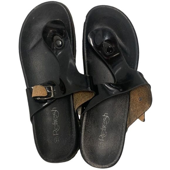 Refresh Womens Black Thong Sandals Sz 11 Buckle Preowned Gizeh Similar Style EUC - Picture 1 of 5